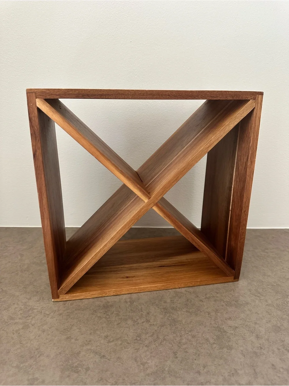Threshold Acacia Wood 4 Bottle Wine Rack Box or Towel Holder 11” X 11” X 5.5”